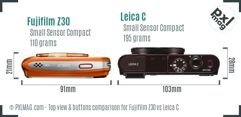 Fujifilm Z30 vs Leica C top view buttons comparison