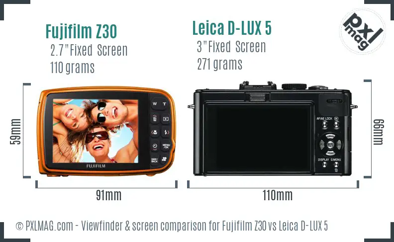 Fujifilm Z30 vs Leica D-LUX 5 Screen and Viewfinder comparison