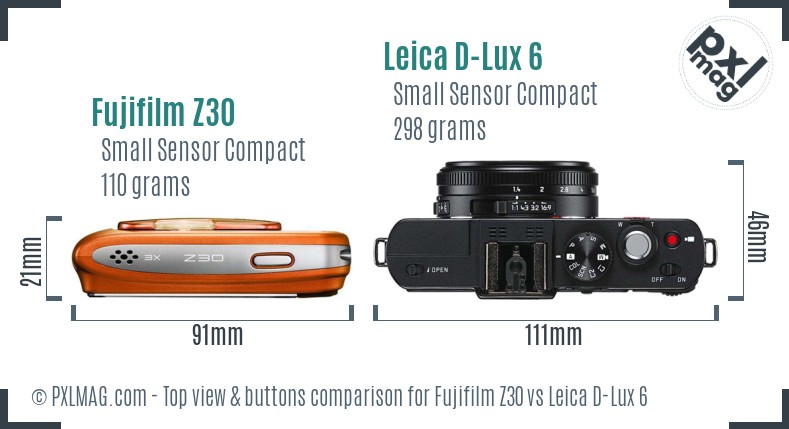 Fujifilm Z30 vs Leica D-Lux 6 top view buttons comparison