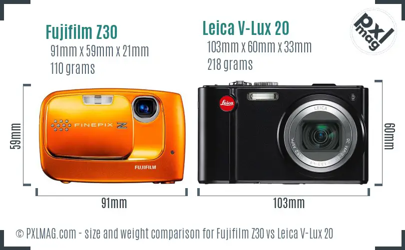 Fujifilm Z30 vs Leica V-Lux 20 size comparison Fujifilm Z30 vs Leica V-Lux 20 size comparison