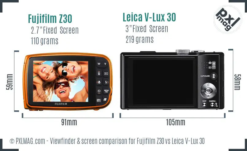 Fujifilm Z30 vs Leica V-Lux 30 Screen and Viewfinder comparison