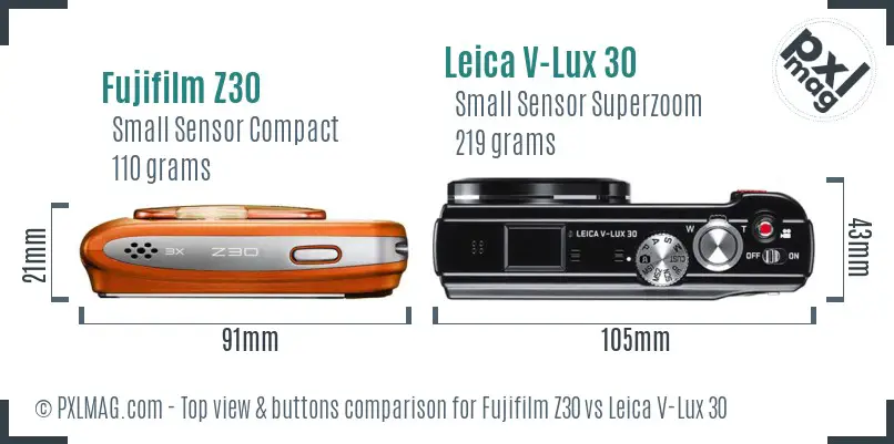 Fujifilm Z30 vs Leica V-Lux 30 top view buttons comparison
