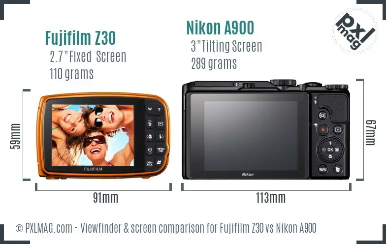 Fujifilm Z30 vs Nikon A900 Screen and Viewfinder comparison