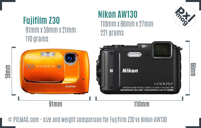 Fujifilm Z30 vs Nikon AW130 size comparison Fujifilm Z30 vs Nikon AW130 size comparison