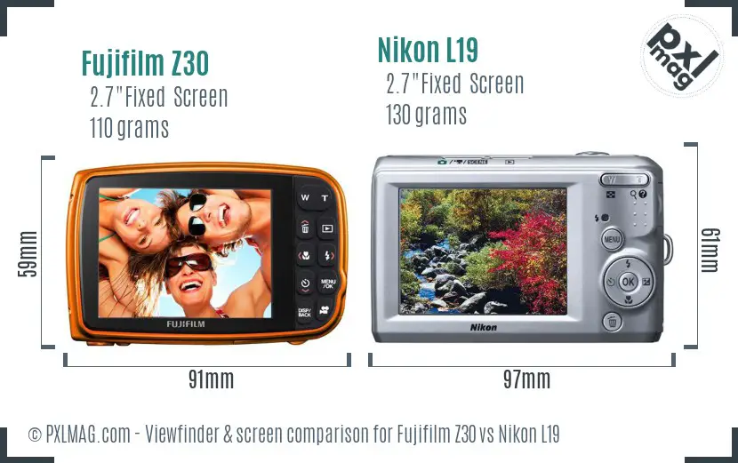 Fujifilm Z30 vs Nikon L19 Screen and Viewfinder comparison