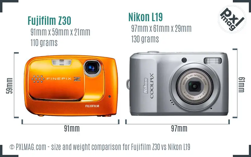 Fujifilm Z30 vs Nikon L19 size comparison