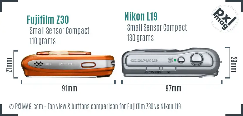 Fujifilm Z30 vs Nikon L19 top view buttons comparison