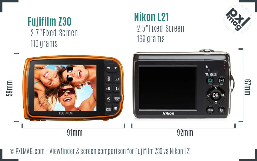 Fujifilm Z30 vs Nikon L21 Screen and Viewfinder comparison Fujifilm Z30 vs Nikon L21 Screen and Viewfinder comparison