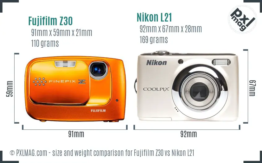 Fujifilm Z30 vs Nikon L21 size comparison Fujifilm Z30 vs Nikon L21 size comparison