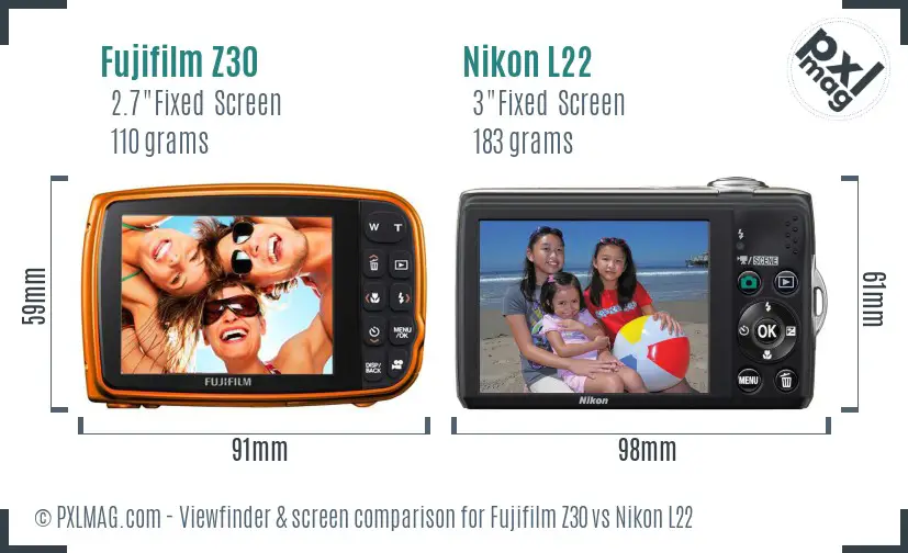 Fujifilm Z30 vs Nikon L22 Screen and Viewfinder comparison