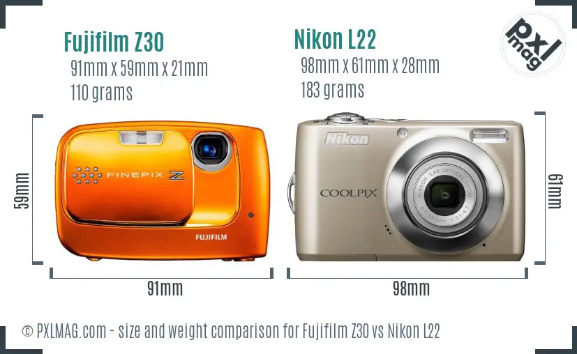 Fujifilm Z30 vs Nikon L22 size comparison