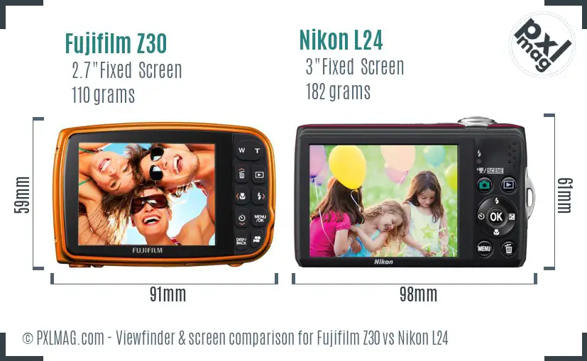 Fujifilm Z30 vs Nikon L24 Screen and Viewfinder comparison