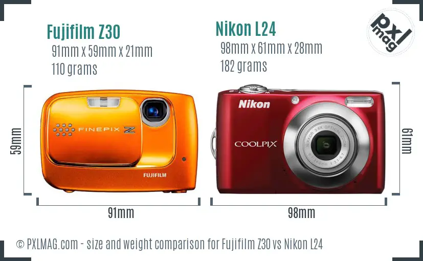 Fujifilm Z30 vs Nikon L24 size comparison
