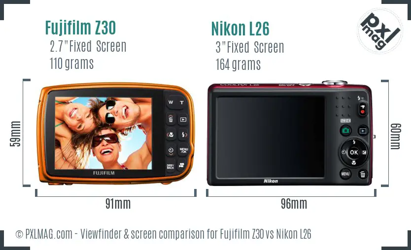 Fujifilm Z30 vs Nikon L26 Screen and Viewfinder comparison