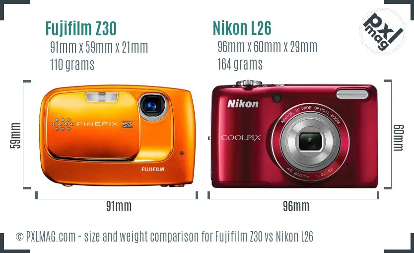 Fujifilm Z30 vs Nikon L26 size comparison