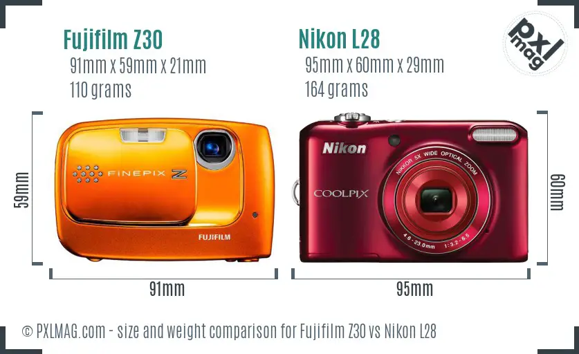 Fujifilm Z30 vs Nikon L28 size comparison