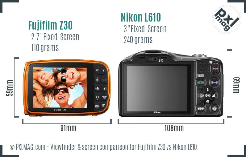 Fujifilm Z30 vs Nikon L610 Screen and Viewfinder comparison Fujifilm Z30 vs Nikon L610 Screen and Viewfinder comparison