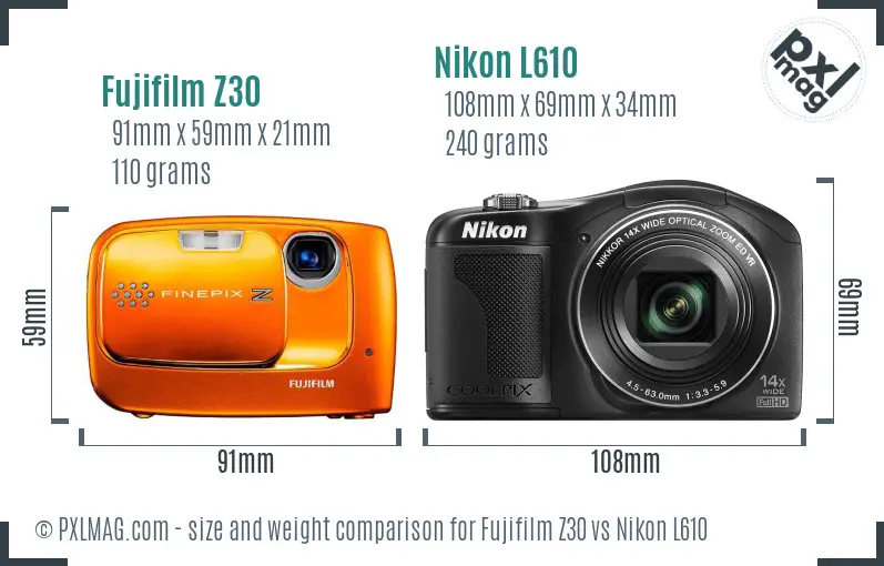 Fujifilm Z30 vs Nikon L610 size comparison Fujifilm Z30 vs Nikon L610 size comparison