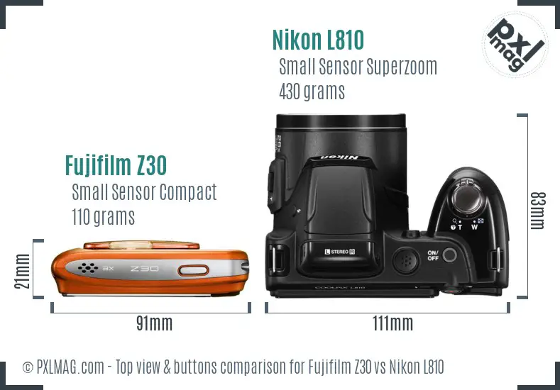 Fujifilm Z30 vs Nikon L810 top view buttons comparison Fujifilm Z30 vs Nikon L810 top view buttons comparison