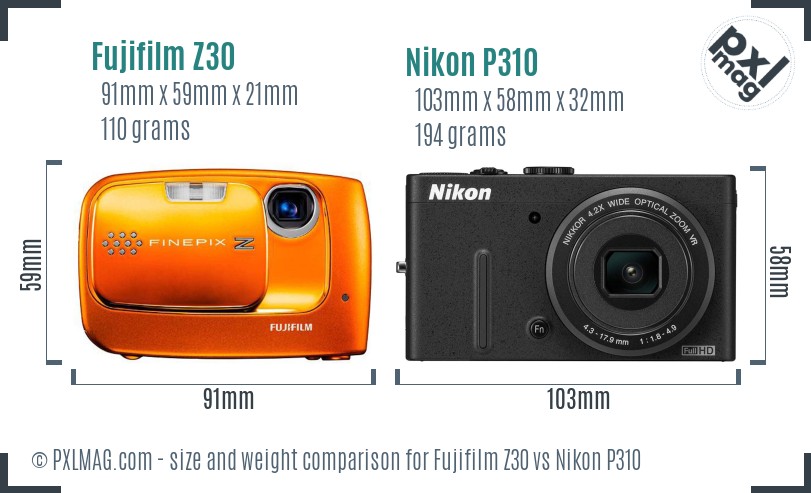 Fujifilm Z30 vs Nikon P310 size comparison Fujifilm Z30 vs Nikon P310 size comparison