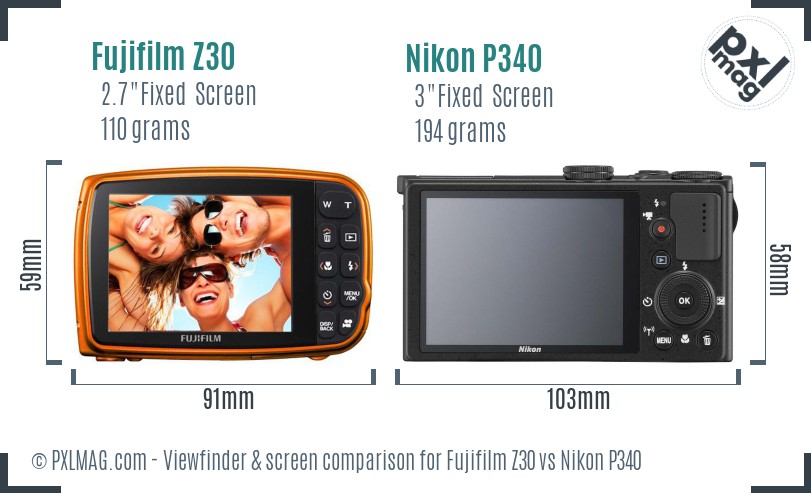 Fujifilm Z30 vs Nikon P340 Screen and Viewfinder comparison