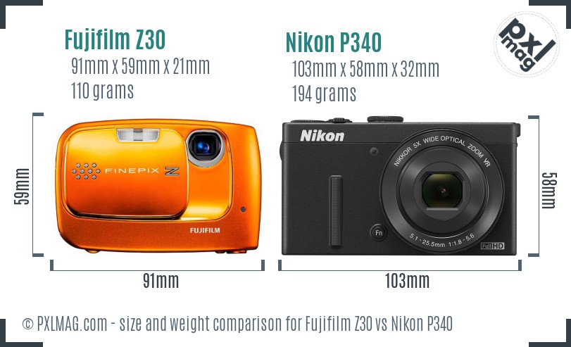 Fujifilm Z30 vs Nikon P340 size comparison Fujifilm Z30 vs Nikon P340 size comparison