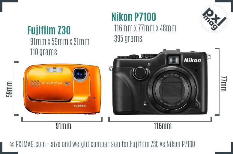 Fujifilm Z30 vs Nikon P7100 size comparison Fujifilm Z30 vs Nikon P7100 size comparison