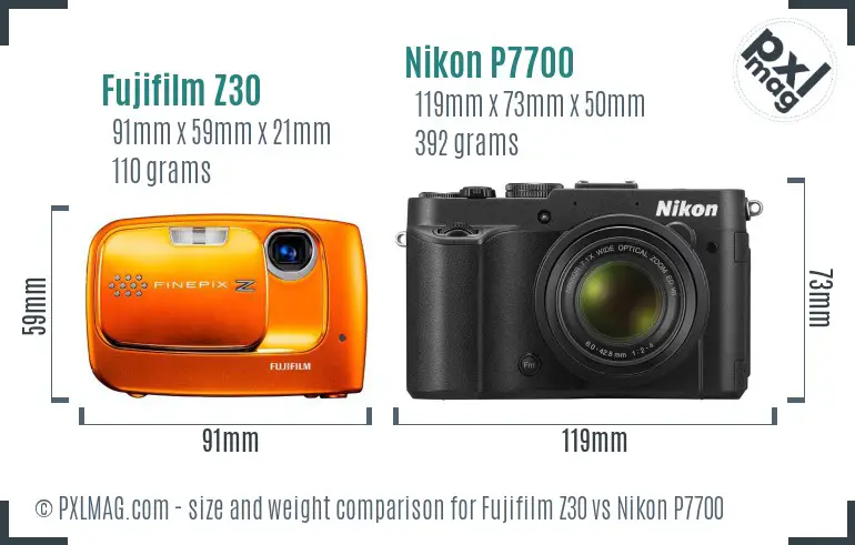 Fujifilm Z30 vs Nikon P7700 size comparison