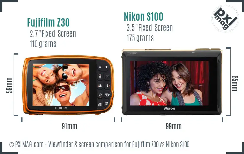 Fujifilm Z30 vs Nikon S100 Screen and Viewfinder comparison