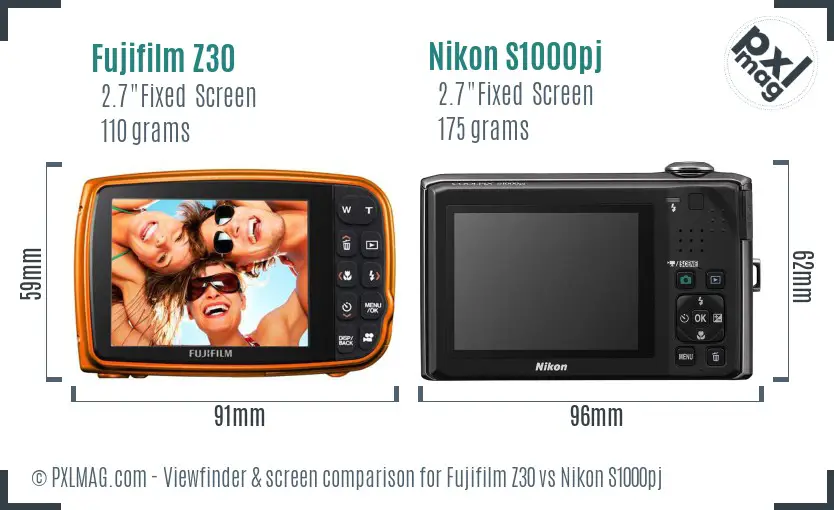 Fujifilm Z30 vs Nikon S1000pj Screen and Viewfinder comparison