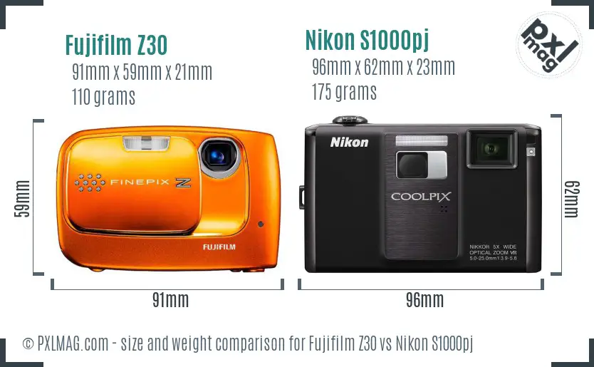 Fujifilm Z30 vs Nikon S1000pj size comparison