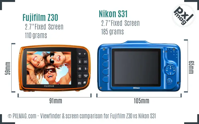 Fujifilm Z30 vs Nikon S31 Screen and Viewfinder comparison