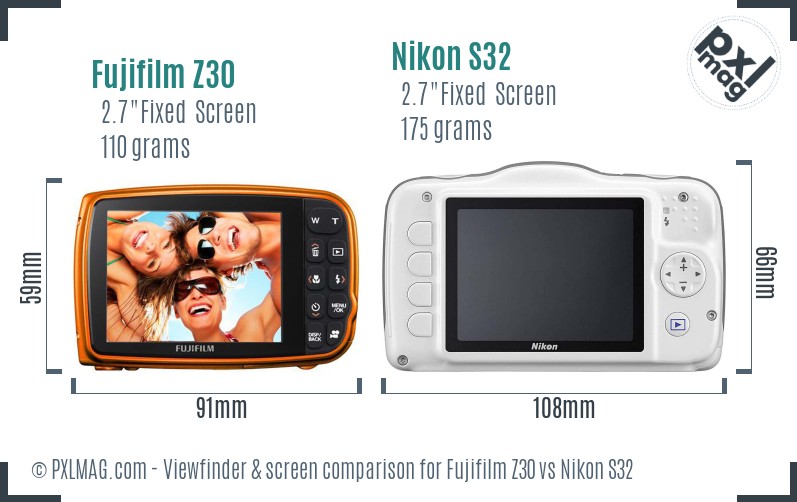 Fujifilm Z30 vs Nikon S32 Screen and Viewfinder comparison