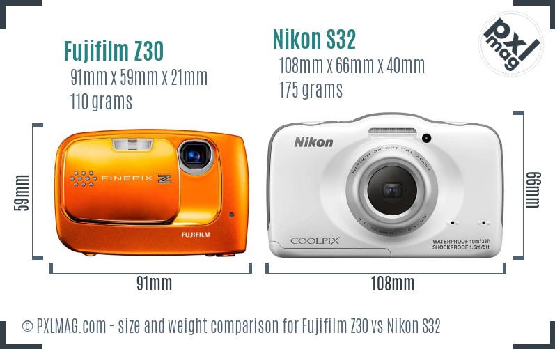 Fujifilm Z30 vs Nikon S32 size comparison Fujifilm Z30 vs Nikon S32 size comparison