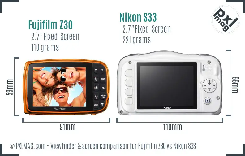 Fujifilm Z30 vs Nikon S33 Screen and Viewfinder comparison