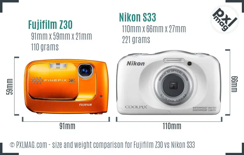 Fujifilm Z30 vs Nikon S33 size comparison