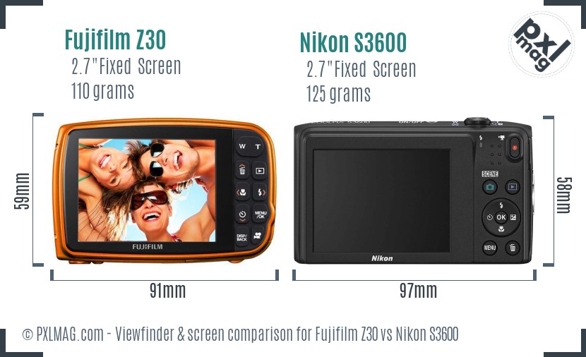 Fujifilm Z30 vs Nikon S3600 Screen and Viewfinder comparison
