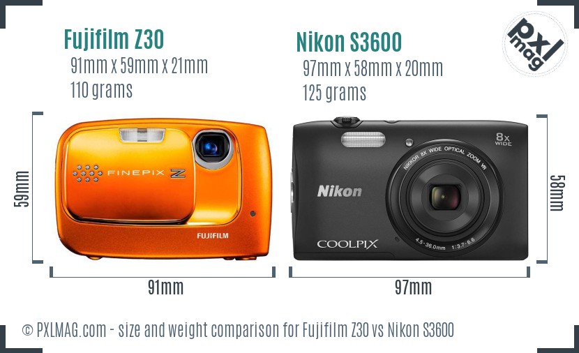 Fujifilm Z30 vs Nikon S3600 size comparison