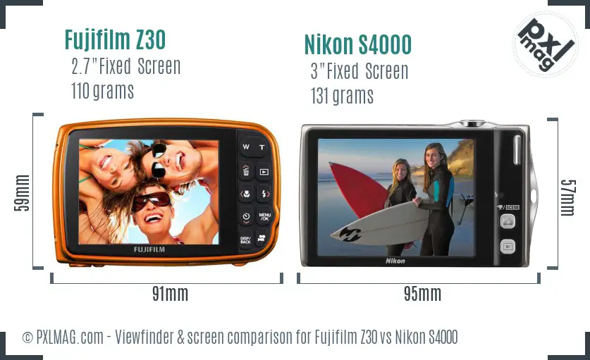 Fujifilm Z30 vs Nikon S4000 Screen and Viewfinder comparison