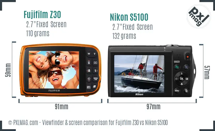 Fujifilm Z30 vs Nikon S5100 Screen and Viewfinder comparison