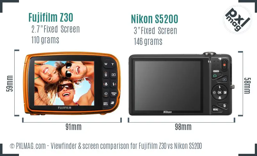 Fujifilm Z30 vs Nikon S5200 Screen and Viewfinder comparison