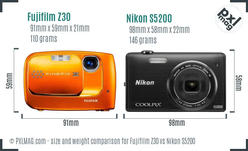 Fujifilm Z30 vs Nikon S5200 size comparison