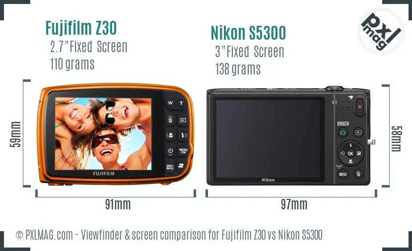 Fujifilm Z30 vs Nikon S5300 Screen and Viewfinder comparison Fujifilm Z30 vs Nikon S5300 Screen and Viewfinder comparison