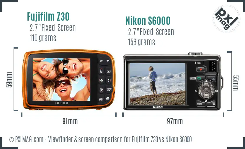 Fujifilm Z30 vs Nikon S6000 Screen and Viewfinder comparison
