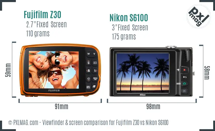 Fujifilm Z30 vs Nikon S6100 Screen and Viewfinder comparison