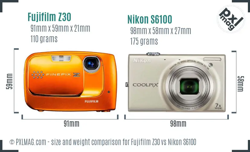 Fujifilm Z30 vs Nikon S6100 size comparison
