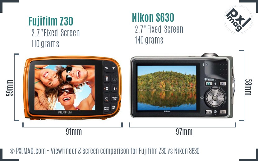 Fujifilm Z30 vs Nikon S630 Screen and Viewfinder comparison