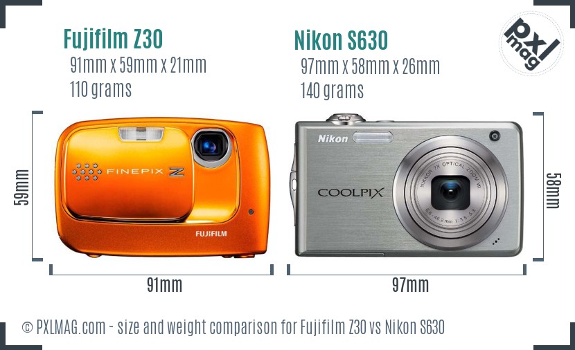 Fujifilm Z30 vs Nikon S630 size comparison Fujifilm Z30 vs Nikon S630 size comparison