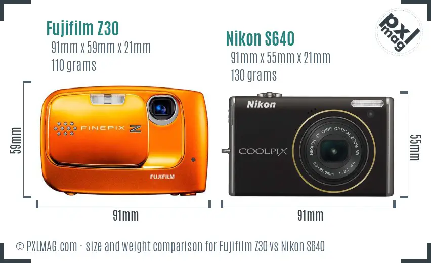 Fujifilm Z30 vs Nikon S640 size comparison