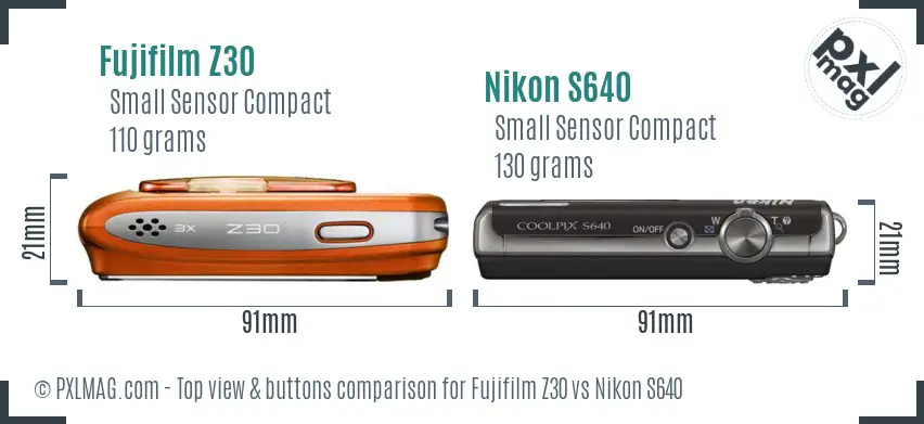 Fujifilm Z30 vs Nikon S640 top view buttons comparison